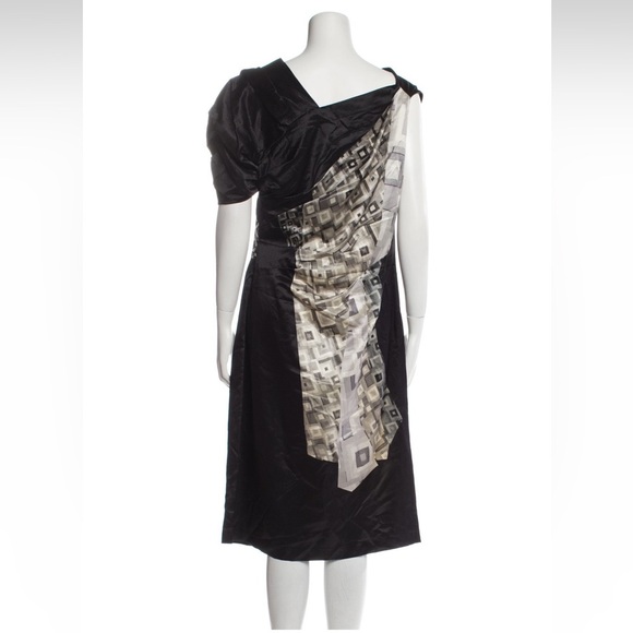 Dries Van Noten Aysmmetrical Sleeve Geometric Design Silk-Wool Dress Size 40/ 4 - Picture 2 of 16